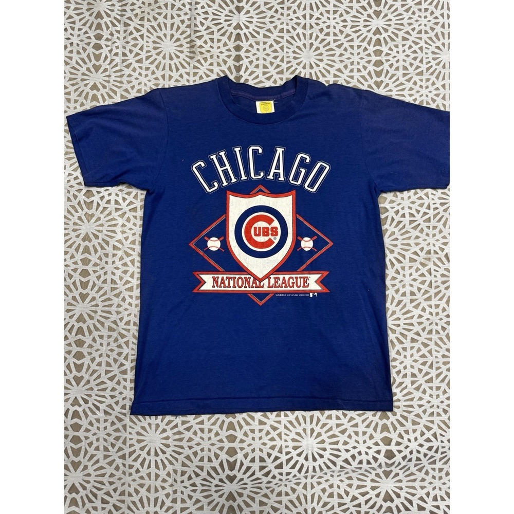 Vintage 90s Chicago Cubs T-shirt Men L‎ Blue Single Stitch USA Made MLB Sunburst